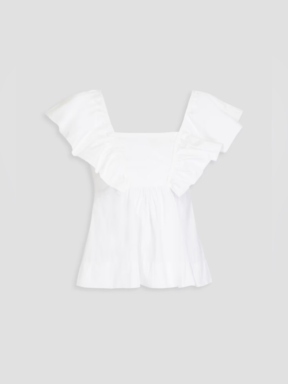 GANNI Ruffled 100% Organic Cotton Poplin Top White Original Price $195 - Picture 2 of 11